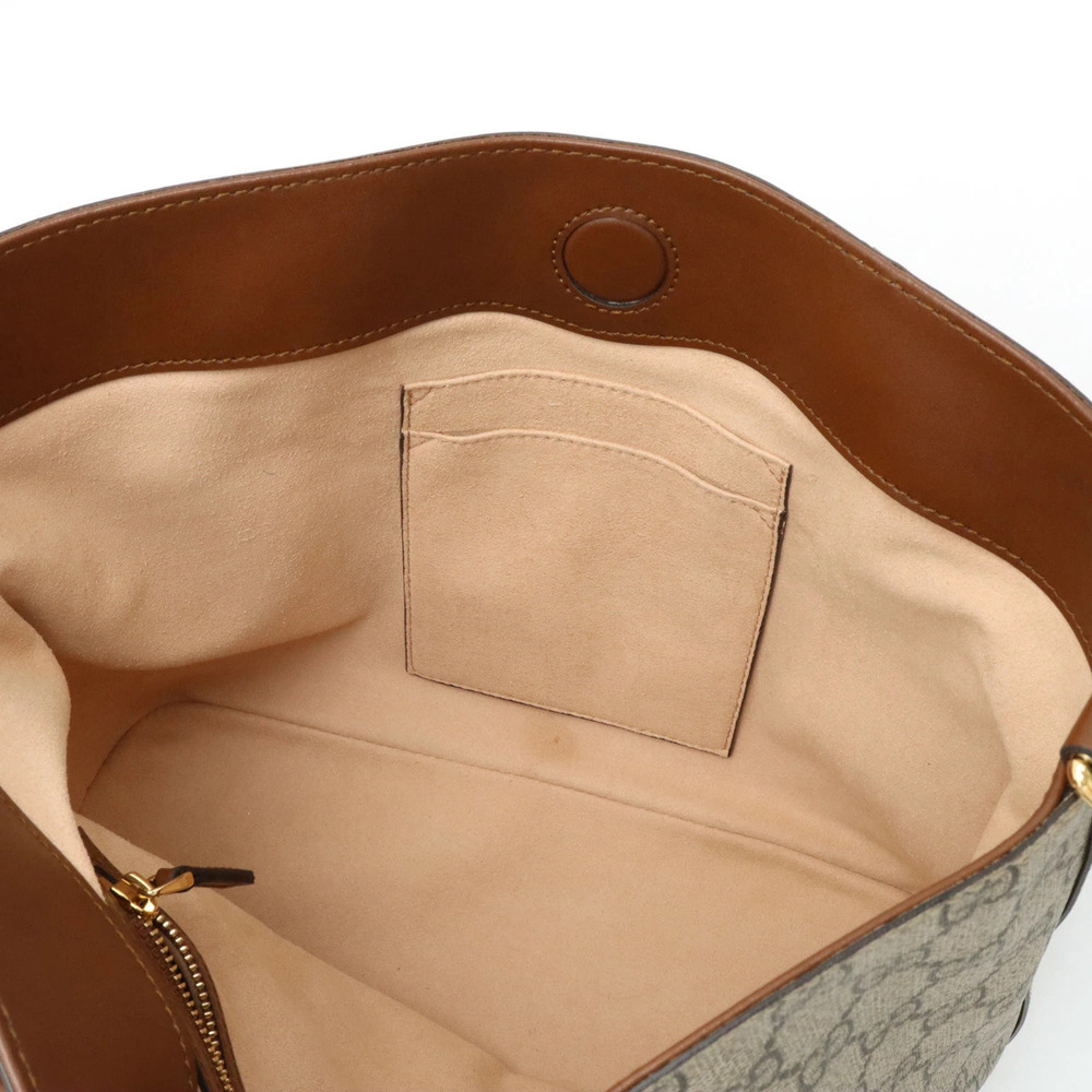 GUCCI GG Supreme Handbag Tote Bag Shoulder Leather Beige Brown - Picture 4 of 8